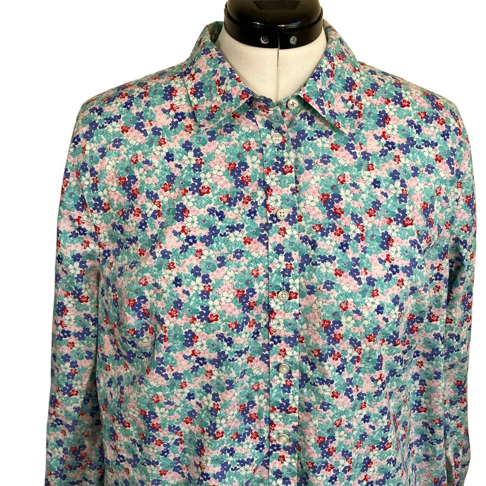 Talbots Sz XL Poplin Cotton Button-front Shirt in Lovely Ditsy Floral Print - Picture 7 of 16